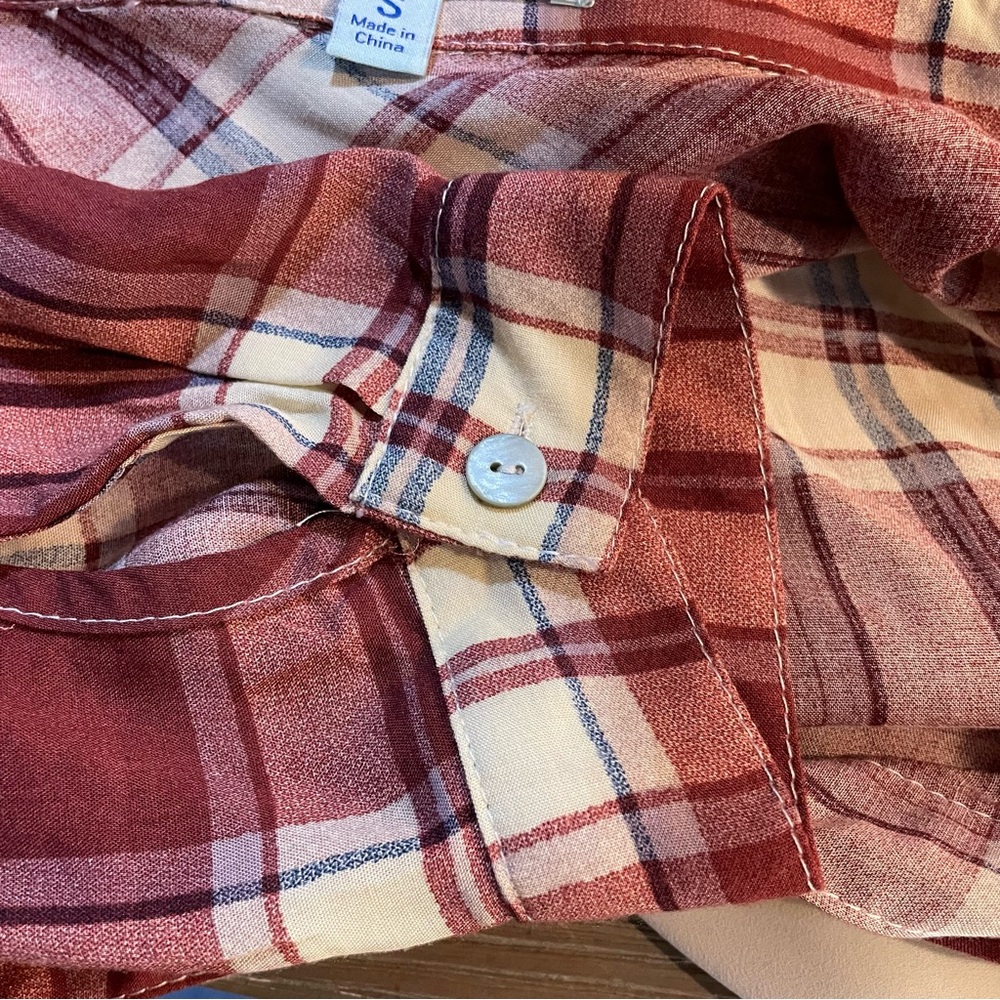 #0252 She + Sky Red Plaid Tunic w/ Button Cuffs-S - Picture 7 of 8
